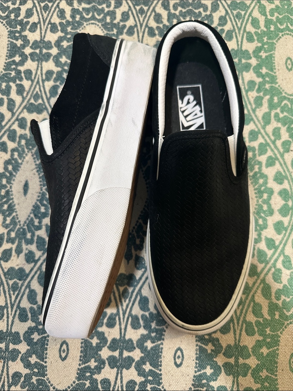 Vans Woven Leather Black Slip-On Platforms - Picture 2 of 7